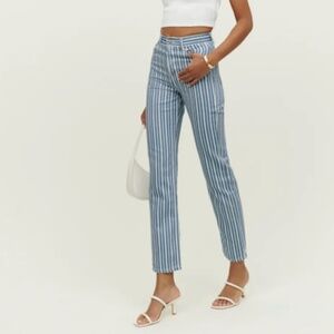 Reformation Cynthia Striped High Rise Straight Jeans Metro Stripe - Size 26